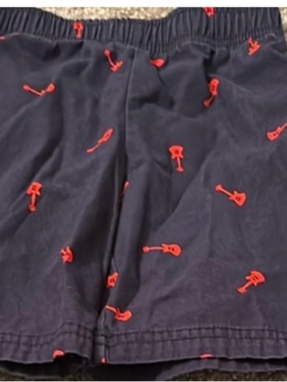 Navy Shorts with Red Guitar Embroidery